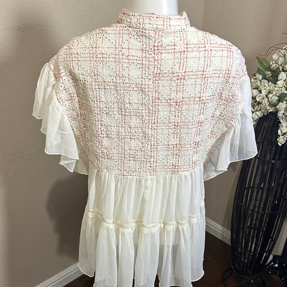 Size Small Anthropologie Boho Lace Peplum Top – Ivory/Cream box 4 - Picture 8 of 13